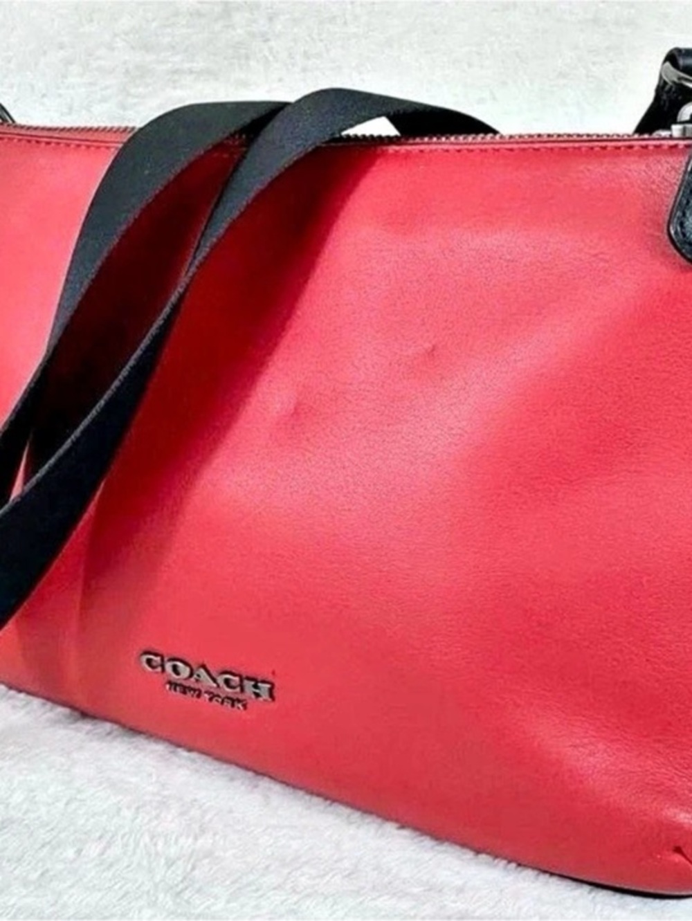Coach Everett Double Zip Crossbody in Red & Signature Brown